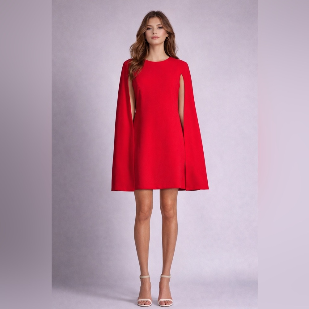 Calvin Klein Red Cape-Sleeve Mini Dress